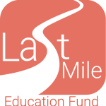 Logo of Last Mile Education Fund with a white path on a coral background.