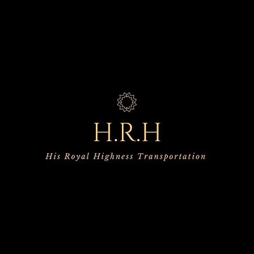 Black background with a gold emblem above the text "H.R.H" and the words "His Royal Highness Transportation" below in a serif font, celebrating Black Business Month this August.