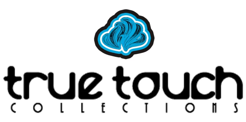 Logo for True Touch Collections featuring a stylized blue cloud above the company name in bold, modern black font—perfect for celebrating Black Business Month this August.