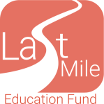 Logo of Last Mile Education Fund with a white path on a coral background.