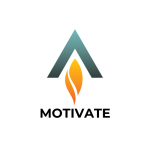 Logo featuring a stylized gray mountain with a yellow-orange flame at the center representing innovation on a black background.